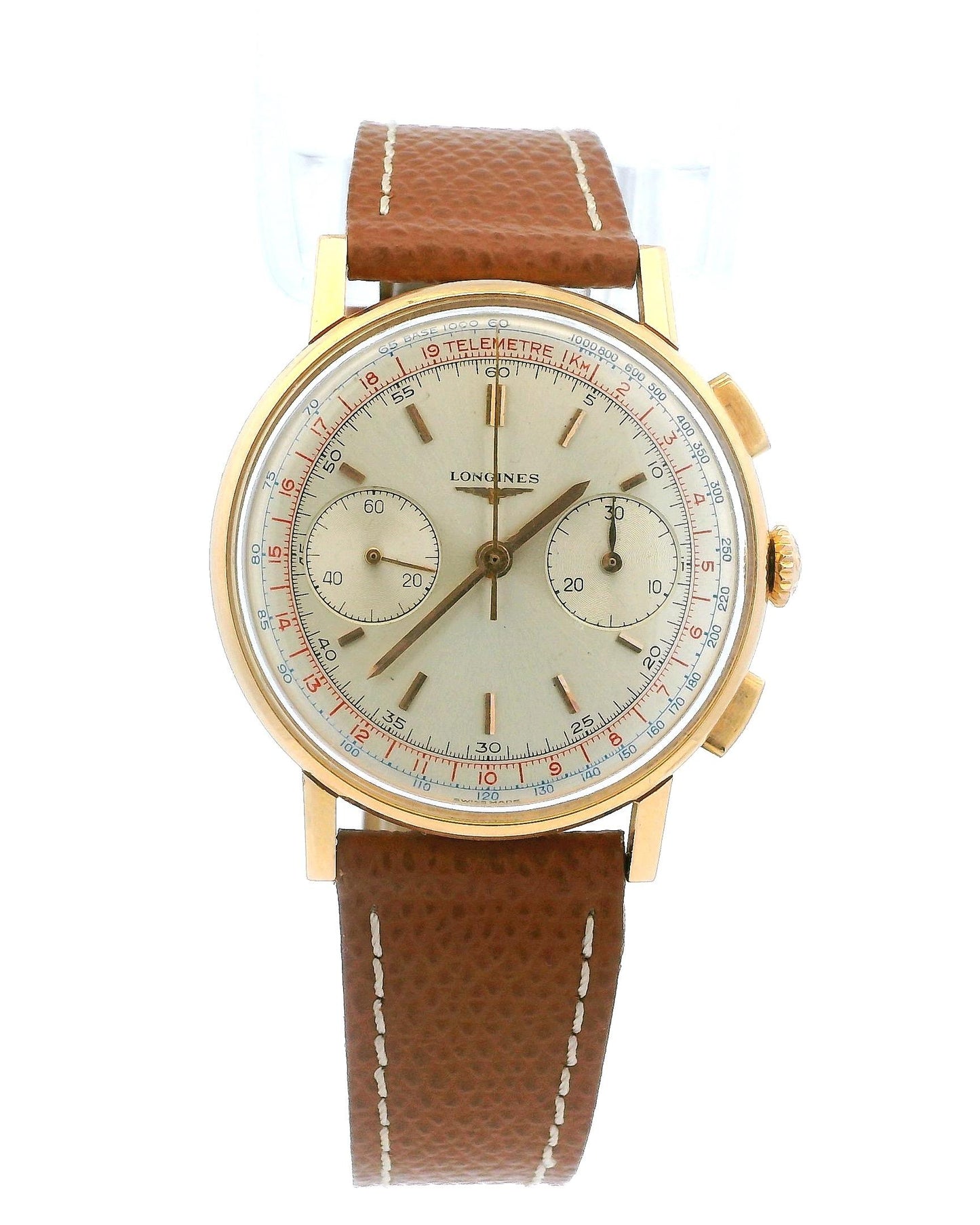 Longines 18K Rose Gold Manual Wind Chronograph Vintage Watch