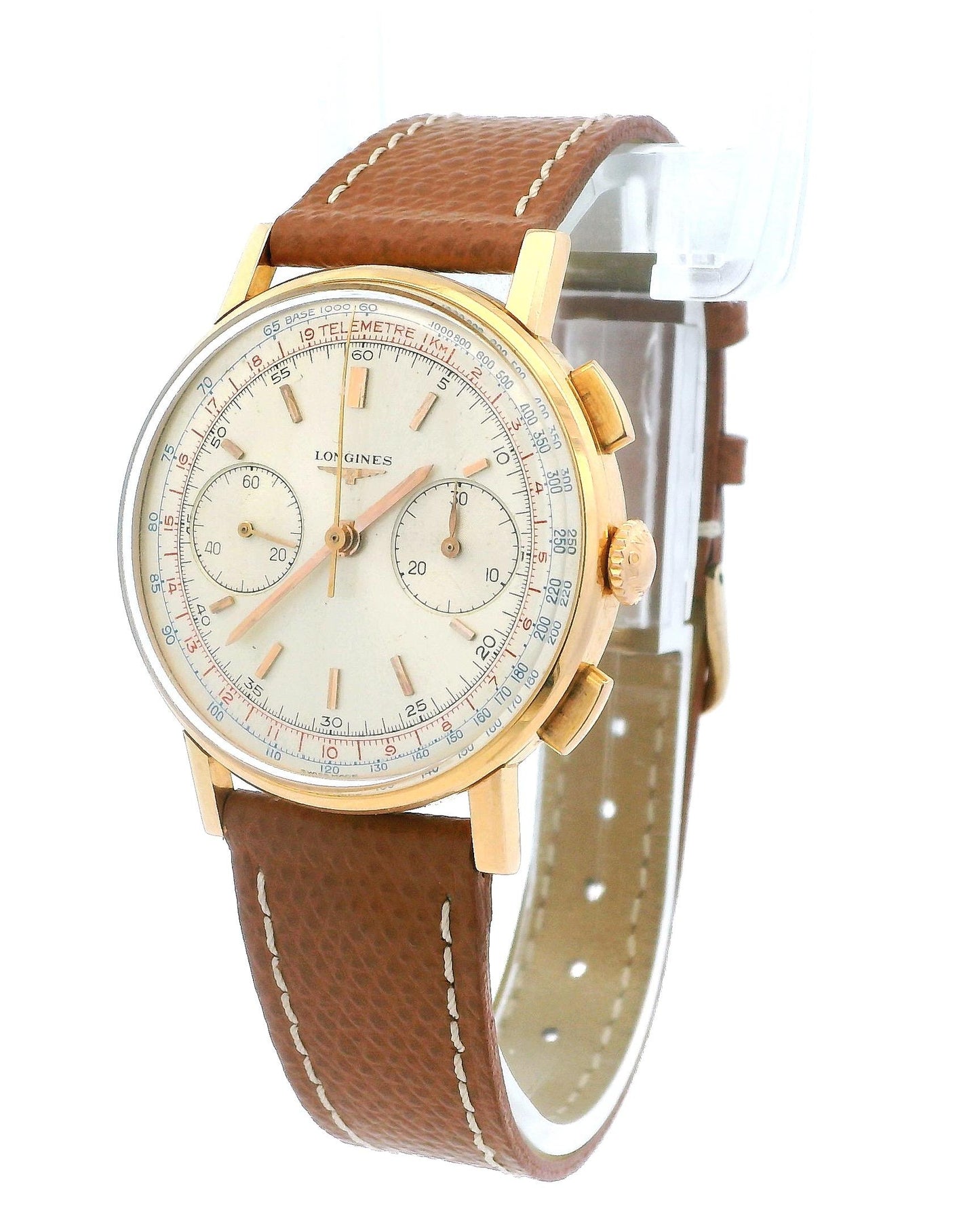 Longines 18K Rose Gold Manual Wind Chronograph Vintage Watch