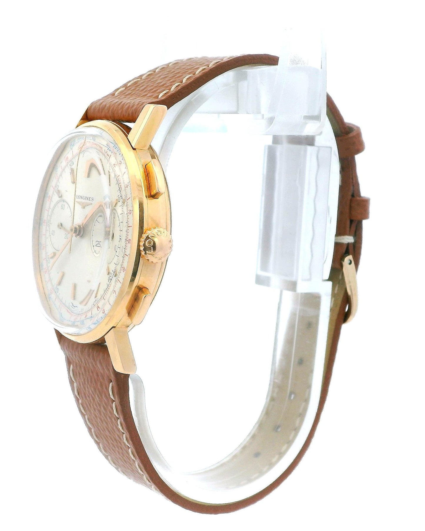 Longines 18K Rose Gold Manual Wind Chronograph Vintage Watch