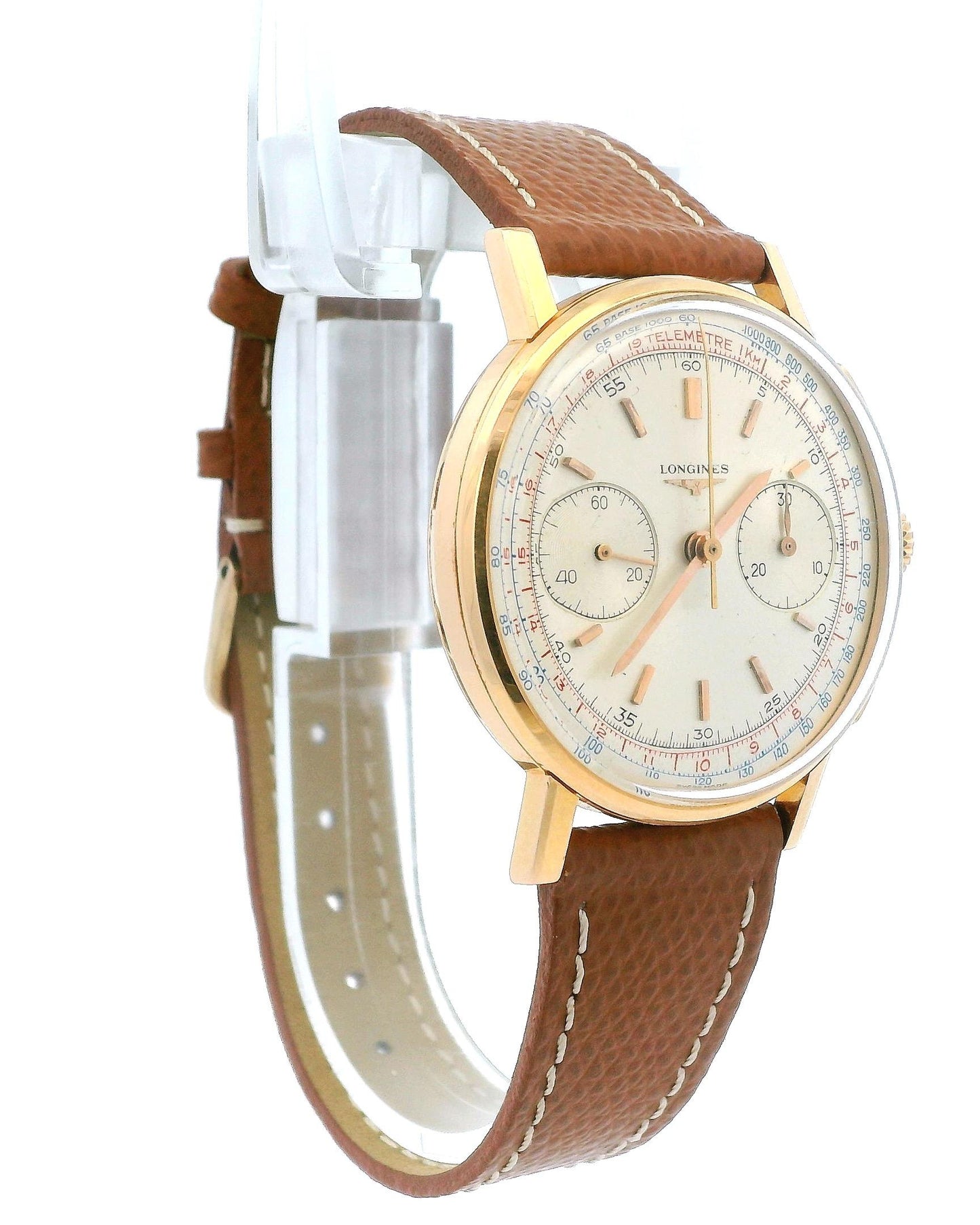 Longines 18K Rose Gold Manual Wind Chronograph Vintage Watch