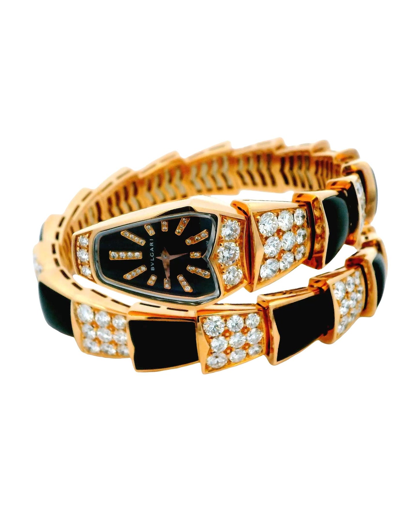 Bvlgari Serpenti Diamond Onyx Quartz Watch W/Papers