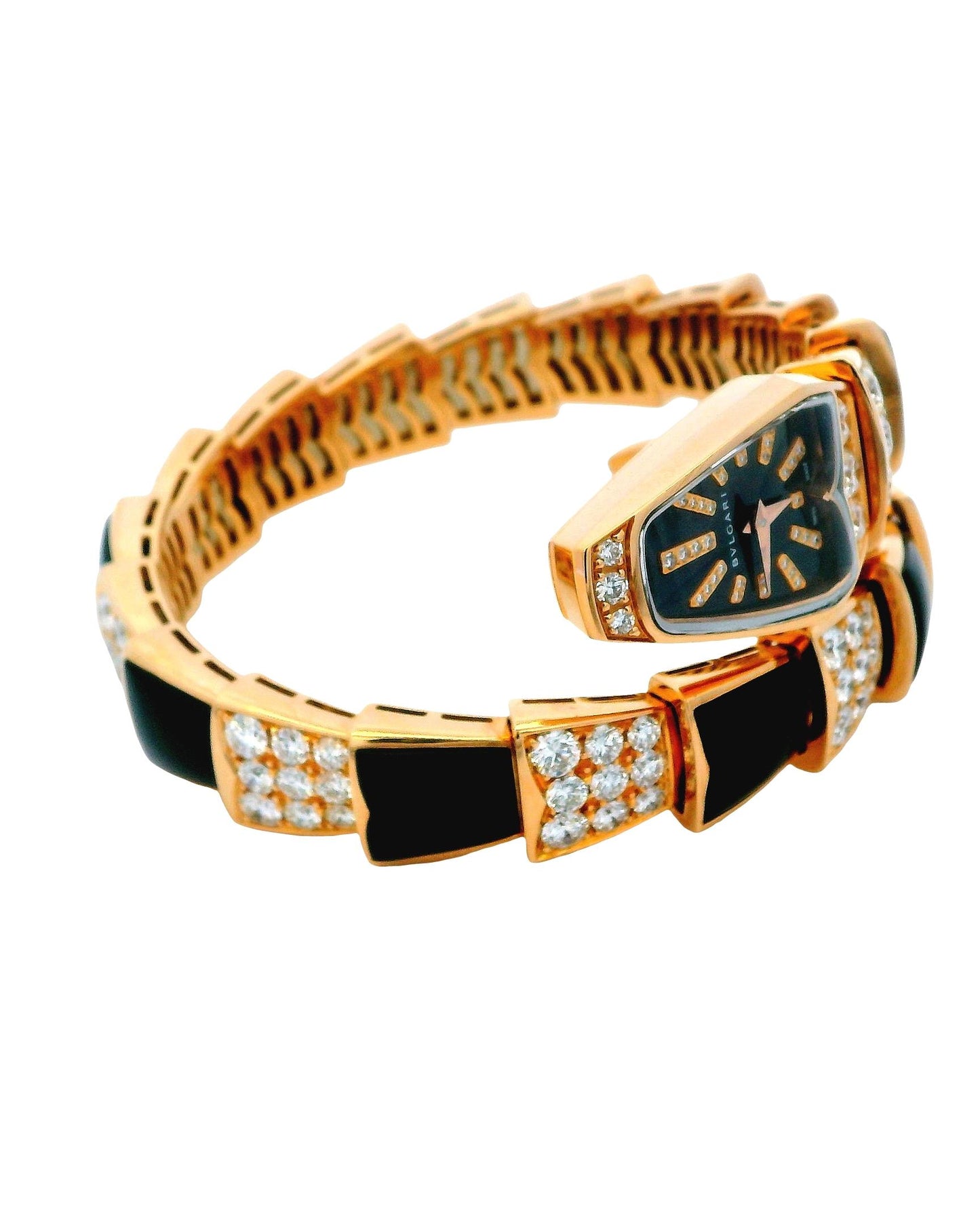 Bvlgari Serpenti Diamond Onyx Quartz Watch W/Papers