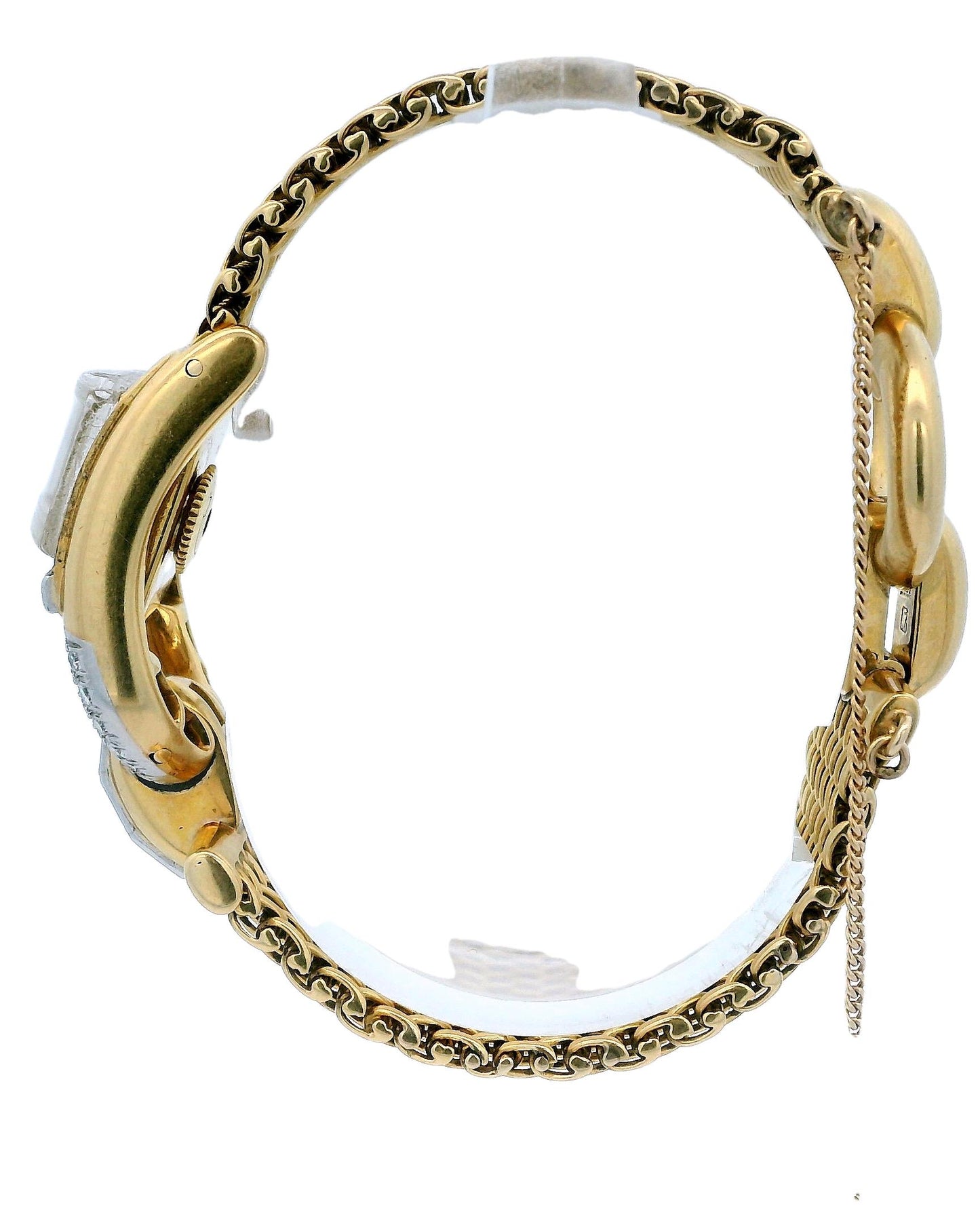 Jaeger Lecoultre-Gubelin 18k Yellow Gold Pave Stirrup Mesh Bracelet Ladies Watch