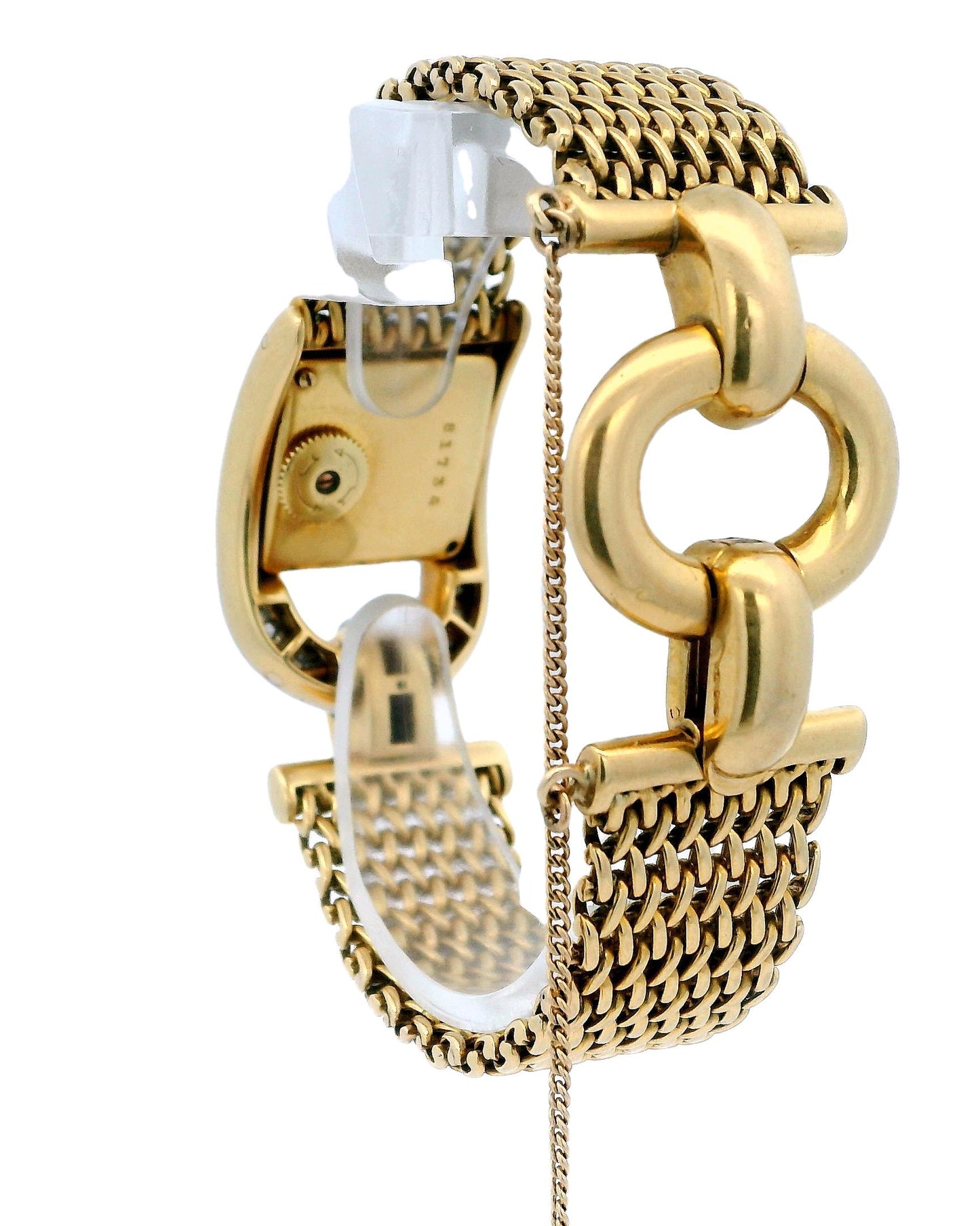Jaeger Lecoultre-Gubelin 18k Yellow Gold Pave Stirrup Mesh Bracelet Ladies Watch