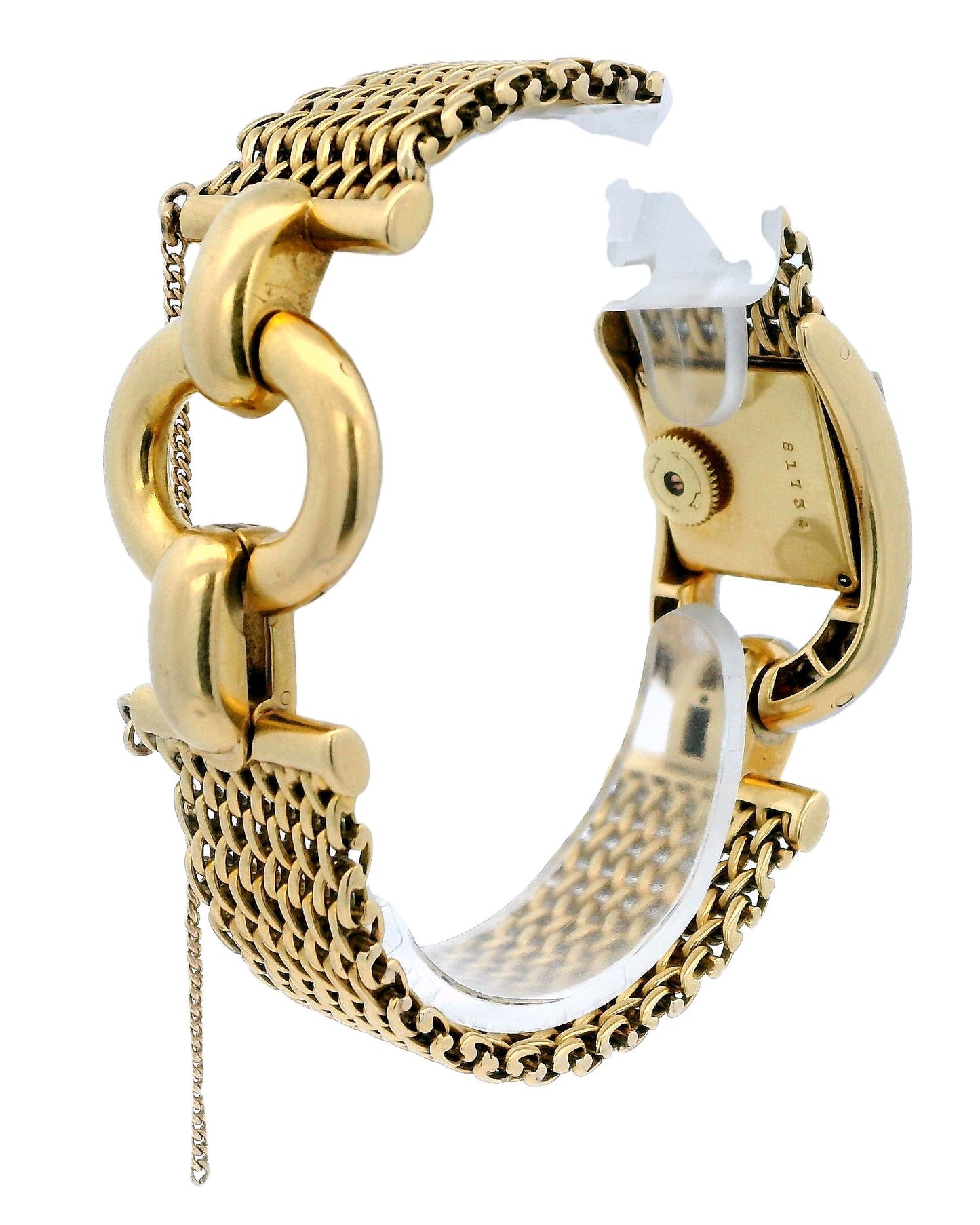 Jaeger Lecoultre-Gubelin 18k Yellow Gold Pave Stirrup Mesh Bracelet Ladies Watch