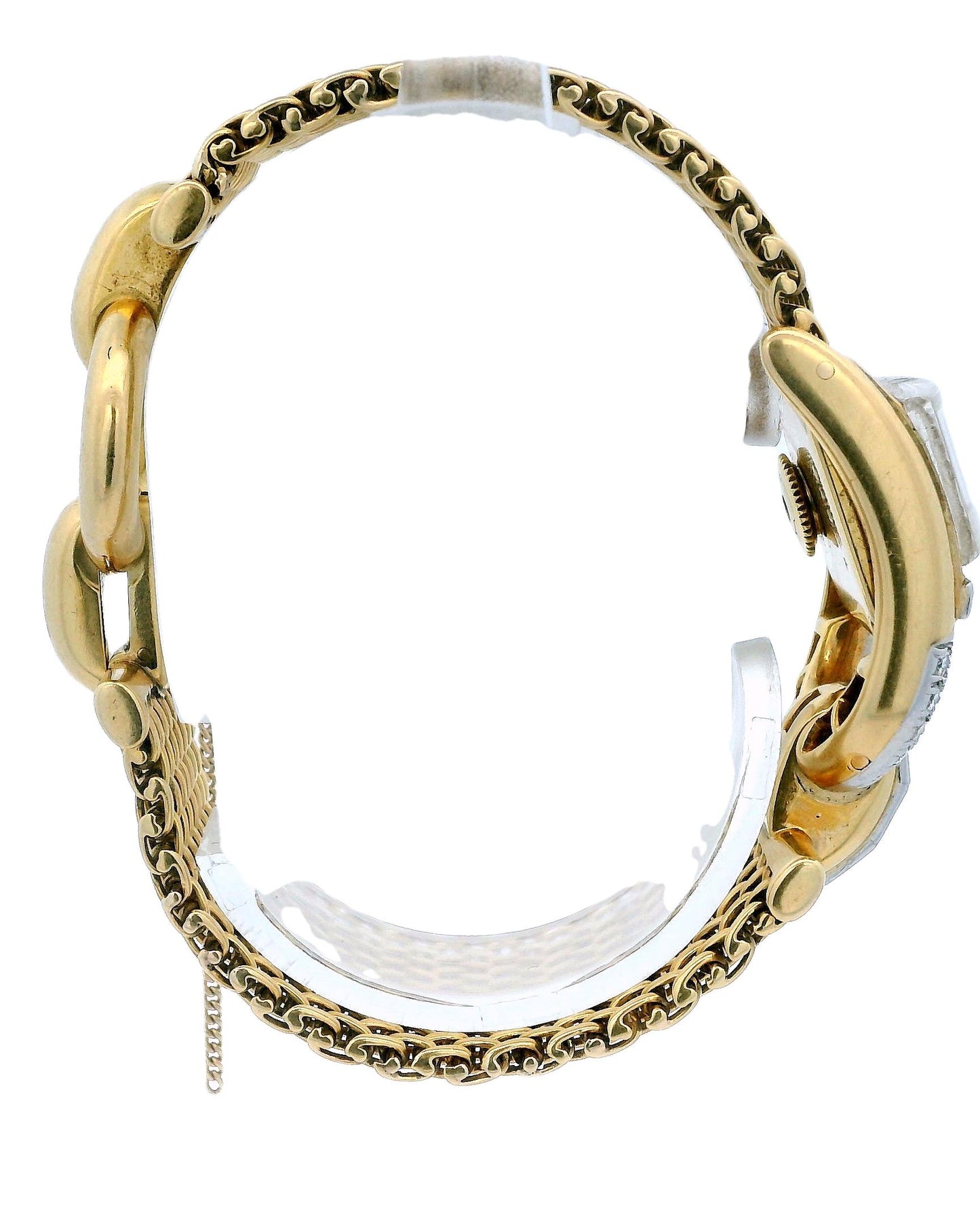 Jaeger Lecoultre-Gubelin 18k Yellow Gold Pave Stirrup Mesh Bracelet Ladies Watch