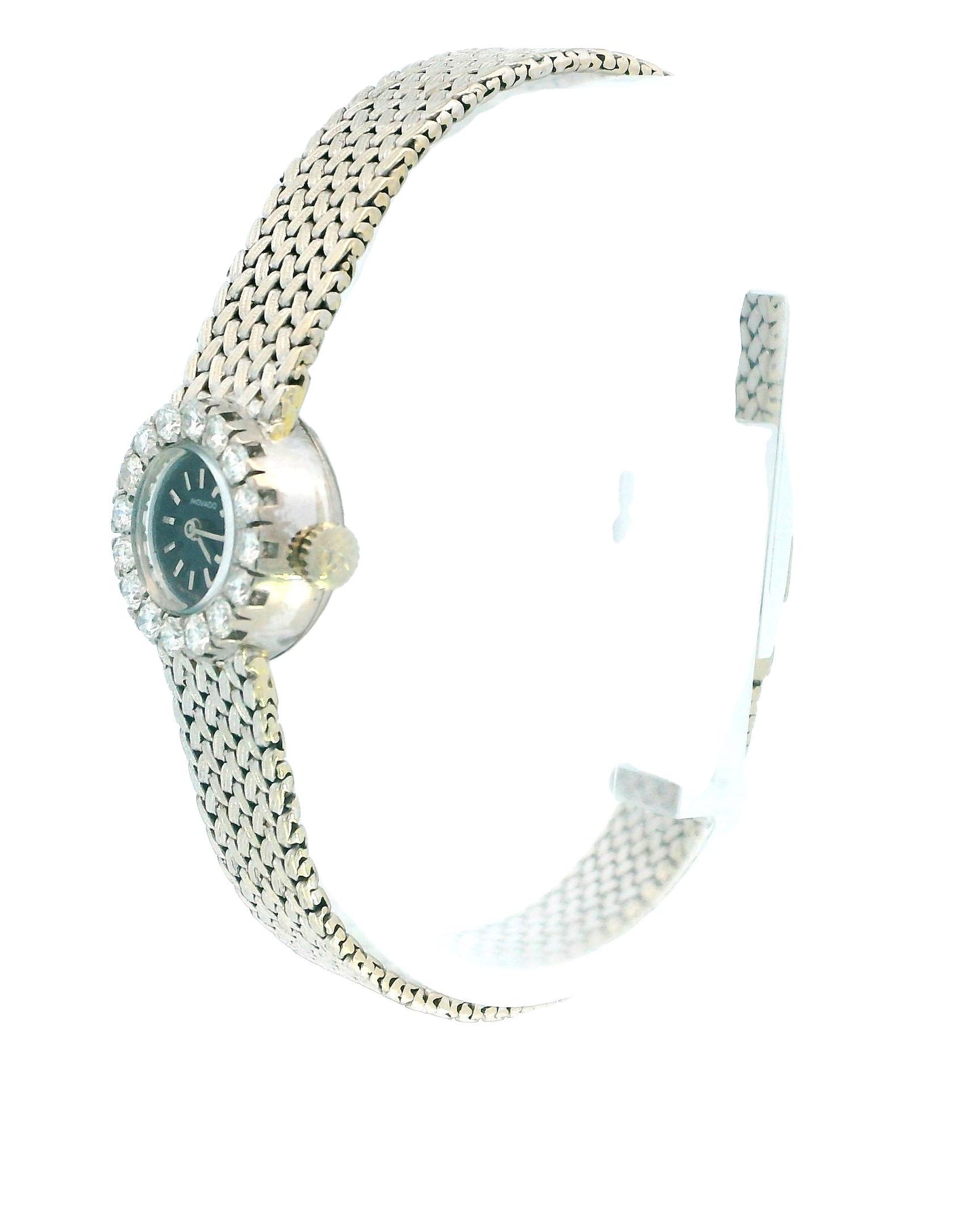 Movado 18K White Gold & Diamond Bezel Mesh Bracelet Ladies Watch