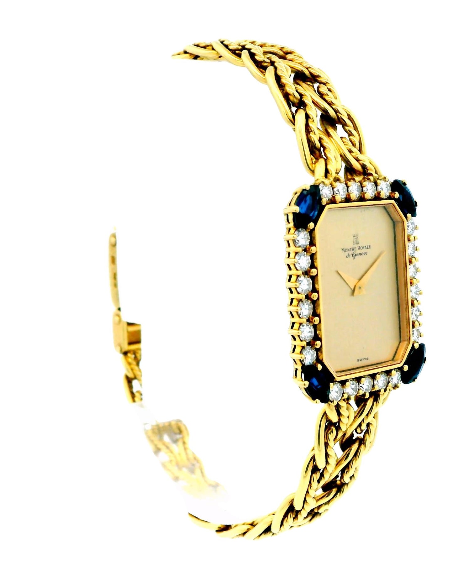 Montre Royale 18k Yellow Gold With Mesh Twist Bracelet Diamond & Sapphire Bezel
