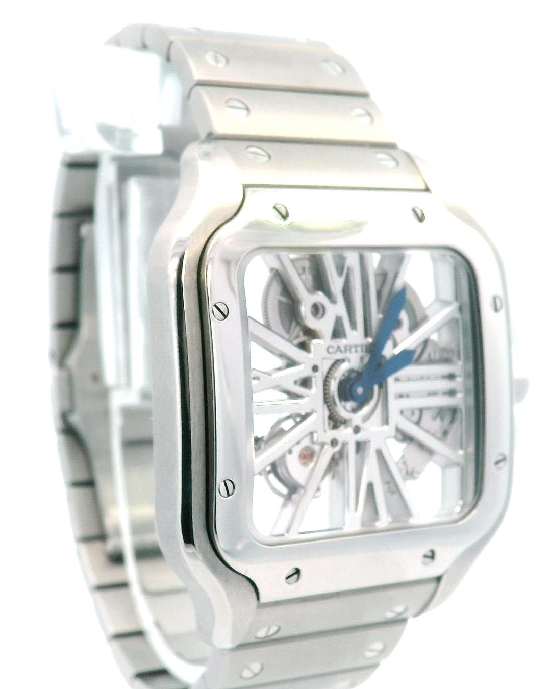 Santos De Cartier WHSA0007 Stainless Steel Skeleton Dial Box & Papers(Pre-Owned)