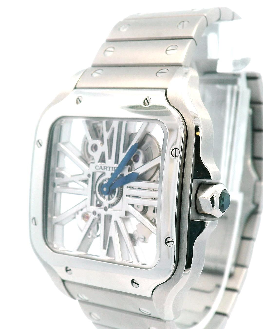 Santos De Cartier WHSA0007 Stainless Steel Skeleton Dial Box & Papers(Pre-Owned)