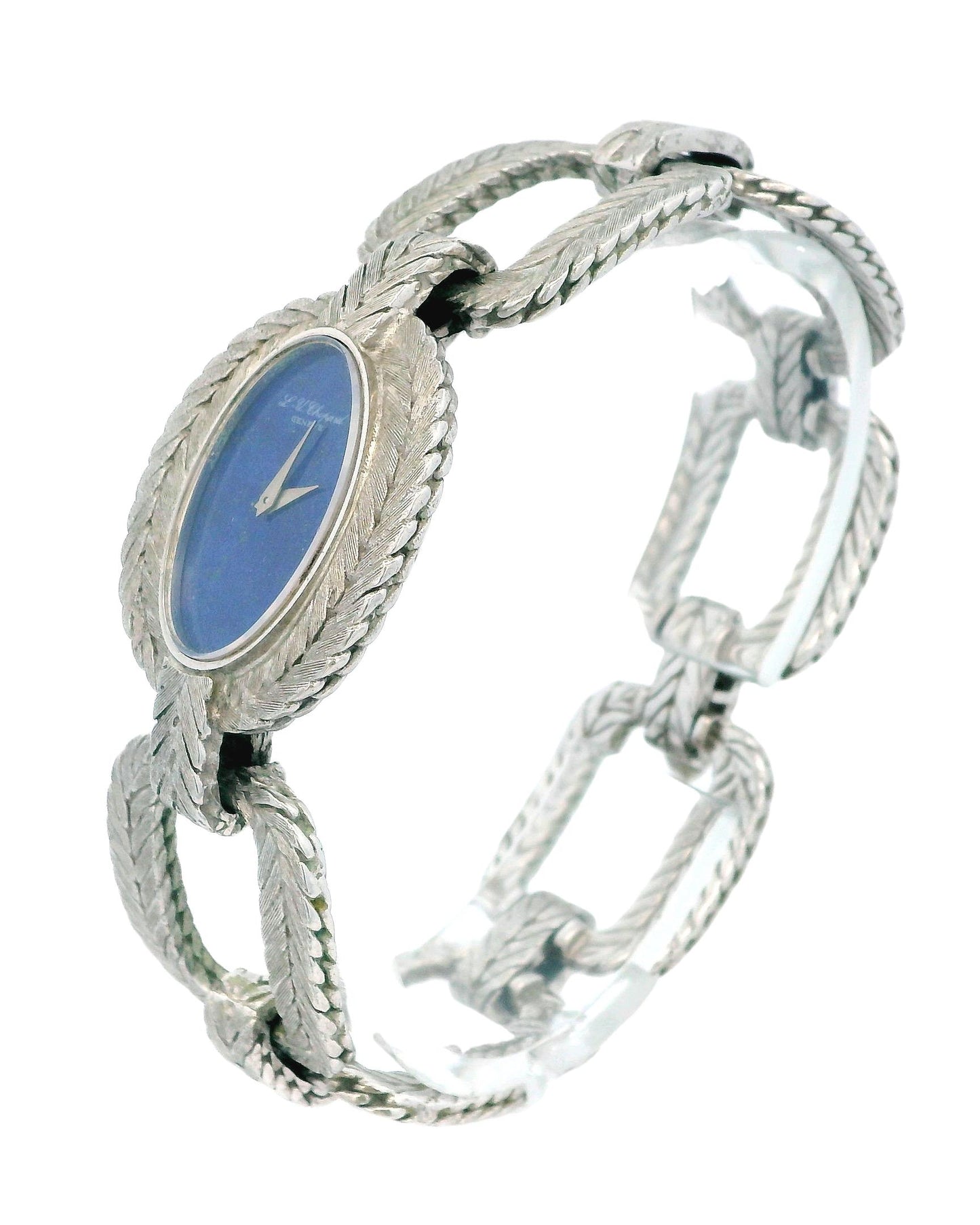 chopard oval lapis dial cush shp herringbone link brac 18kw
