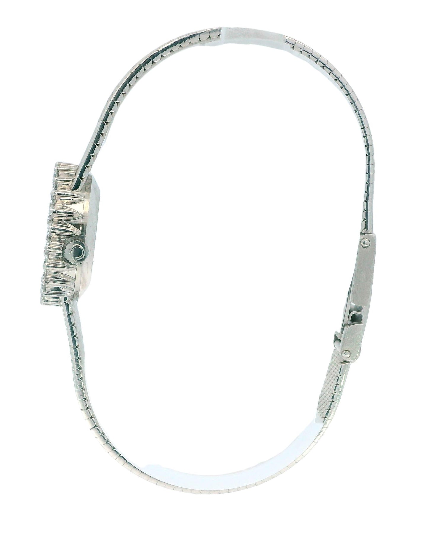 Omega 18k White Gold & 1Ct Diamond Bezel Mesh Bracelet Ladies Watch