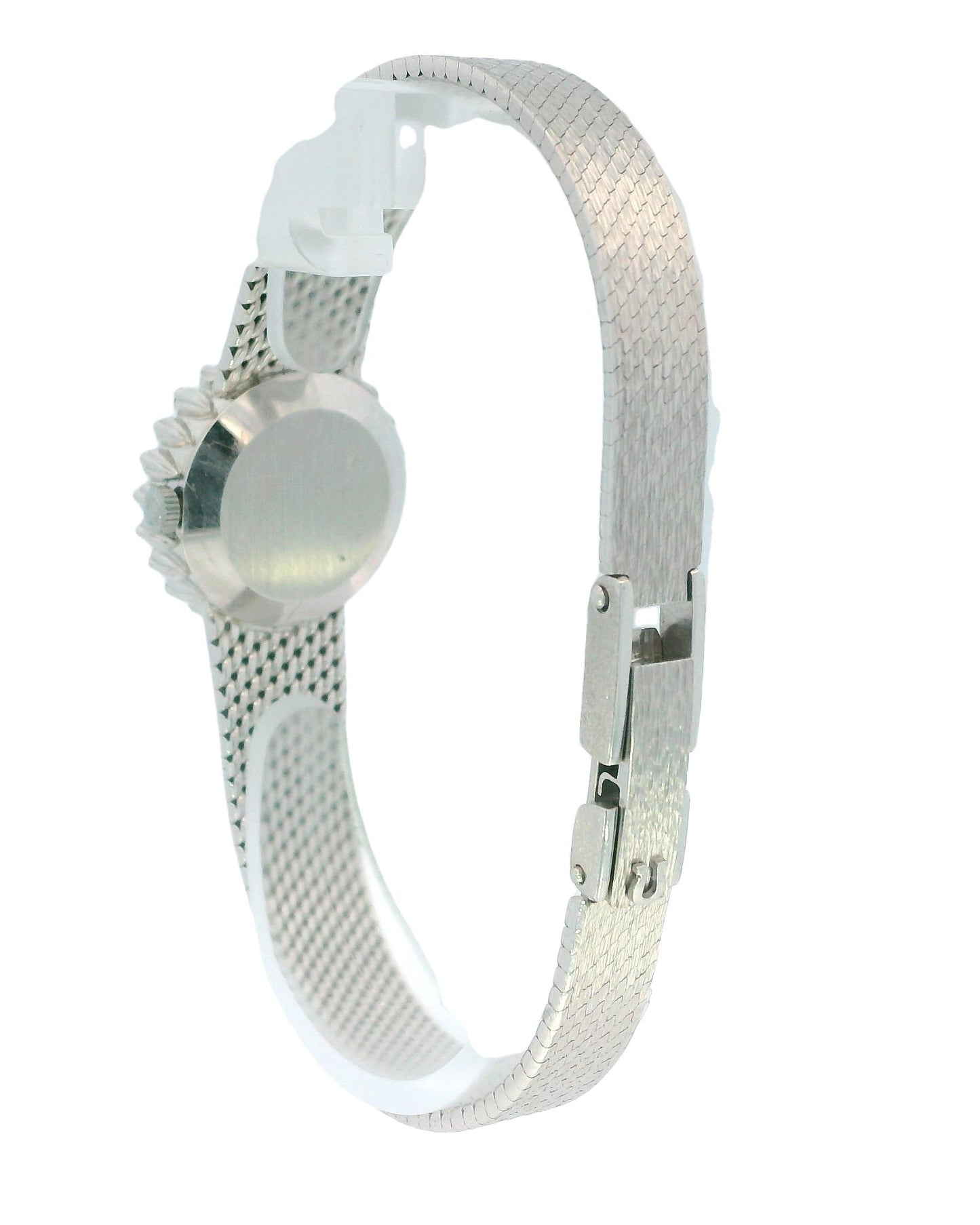 Omega 18k White Gold & 1Ct Diamond Bezel Mesh Bracelet Ladies Watch