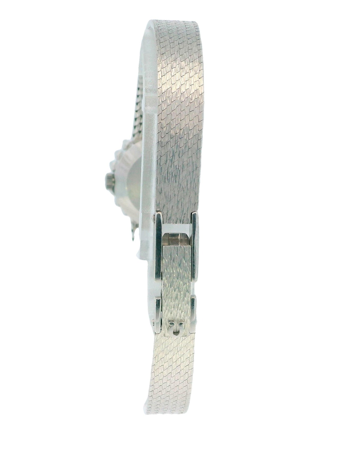 Omega 18k White Gold & 1Ct Diamond Bezel Mesh Bracelet Ladies Watch