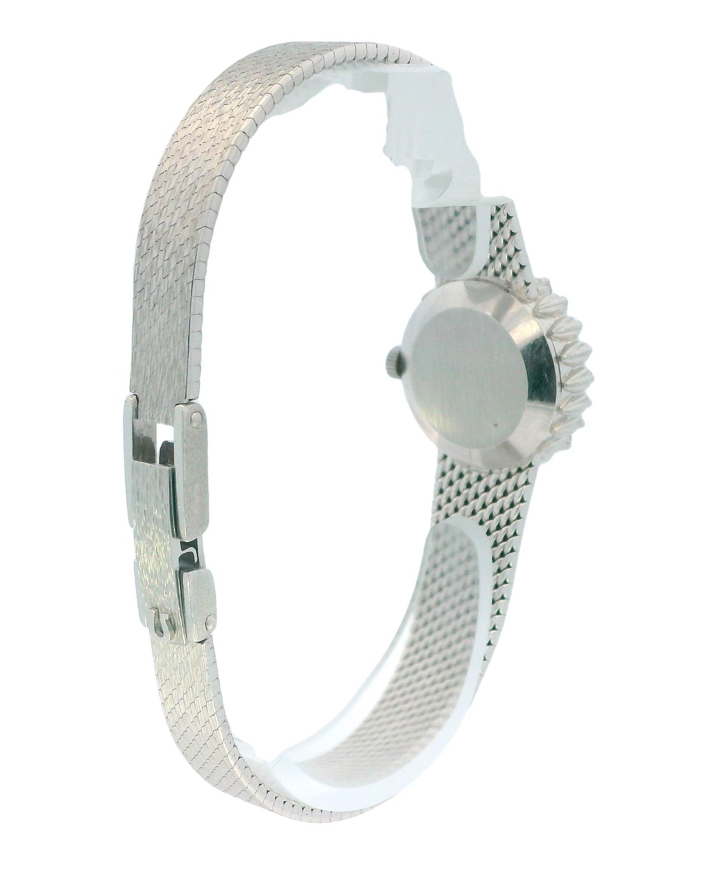 Omega 18k White Gold & 1Ct Diamond Bezel Mesh Bracelet Ladies Watch