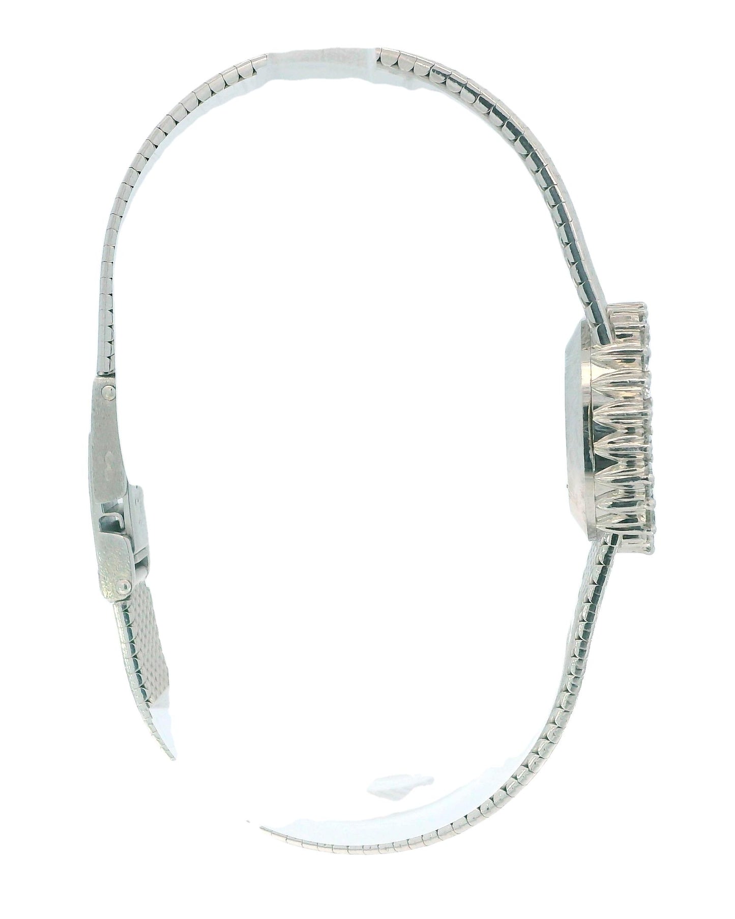 Omega 18k White Gold & 1Ct Diamond Bezel Mesh Bracelet Ladies Watch