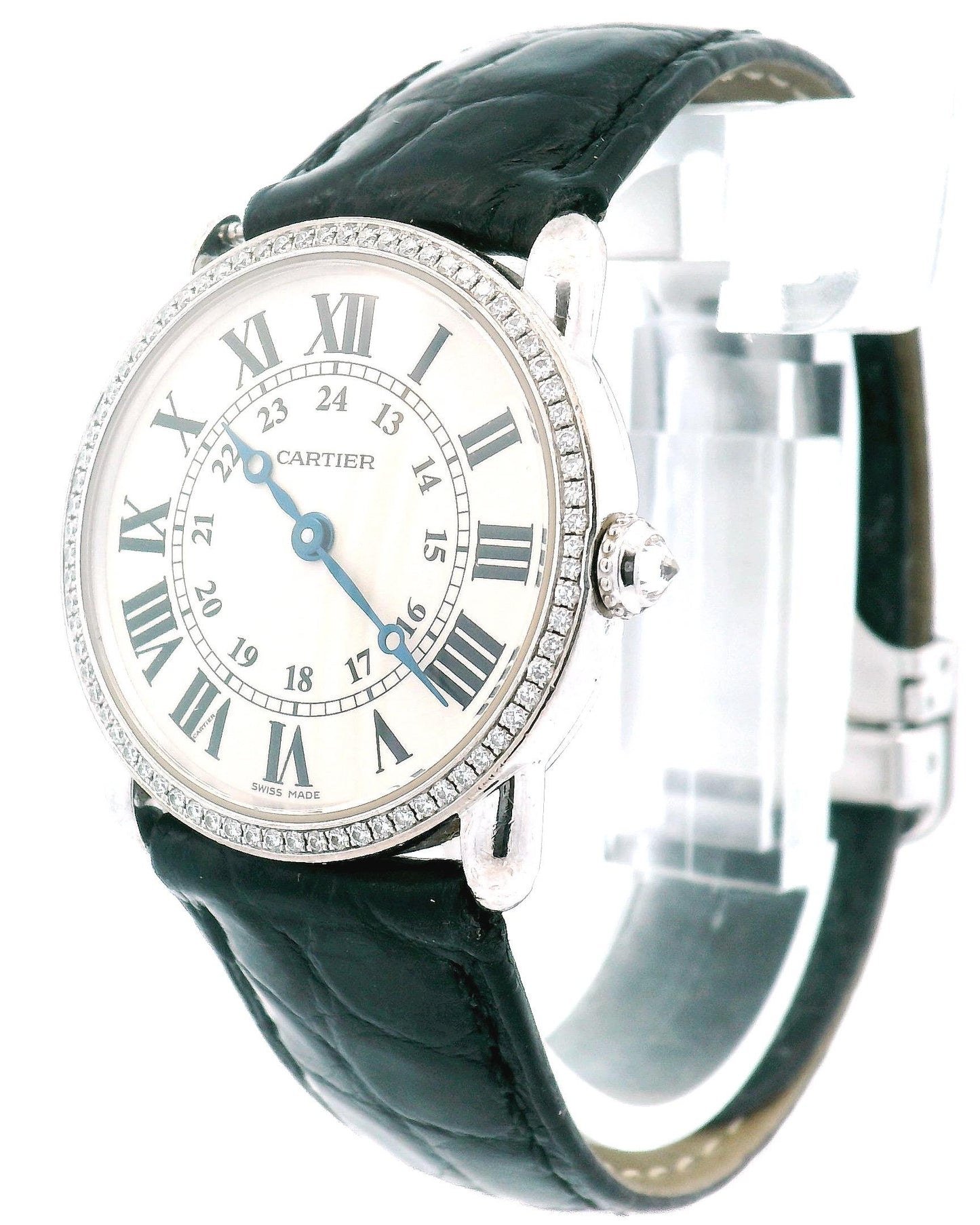 Ronde Louis Cartier 18K White Gold & Diamond Bezel W/ Service Papers(Pre-Owned)