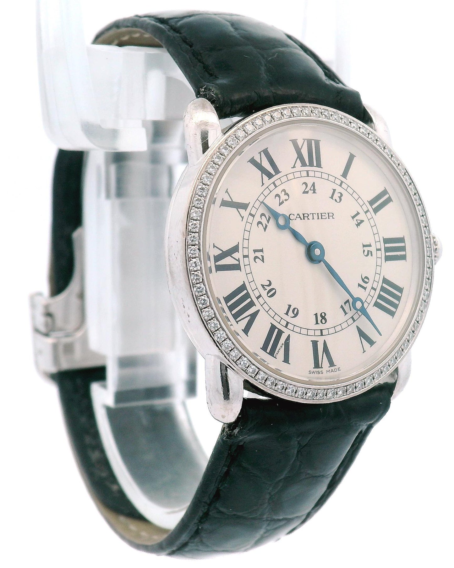 Ronde Louis Cartier 18K White Gold & Diamond Bezel W/ Service Papers(Pre-Owned)