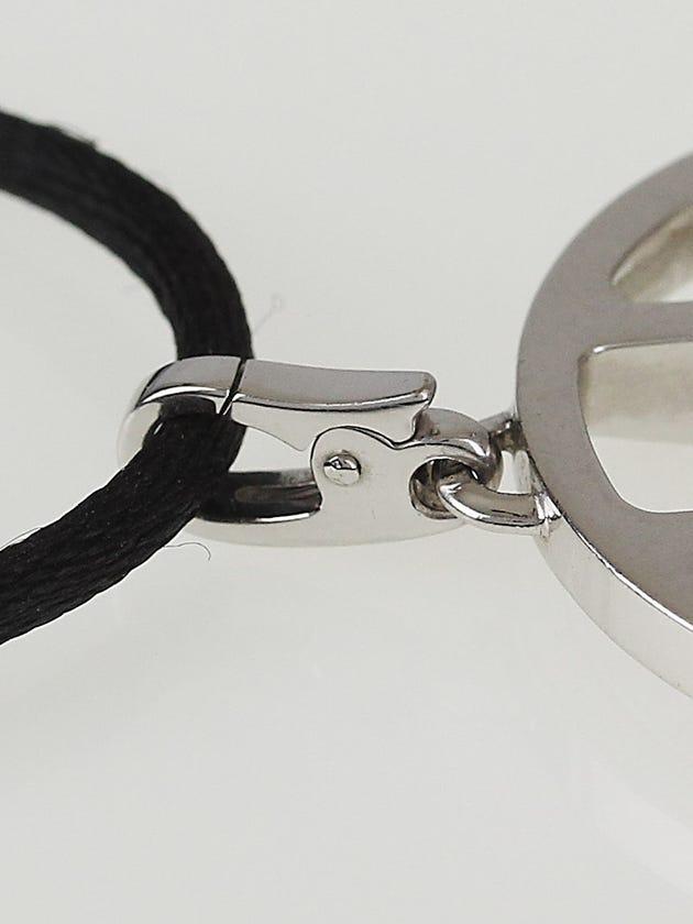 Cartier Pasha 18K White Gold Grid Pendant Necklace Black Cord