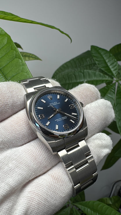 Rolex OP 114200 Blue Dial Smooth Bezel Steel Watch
