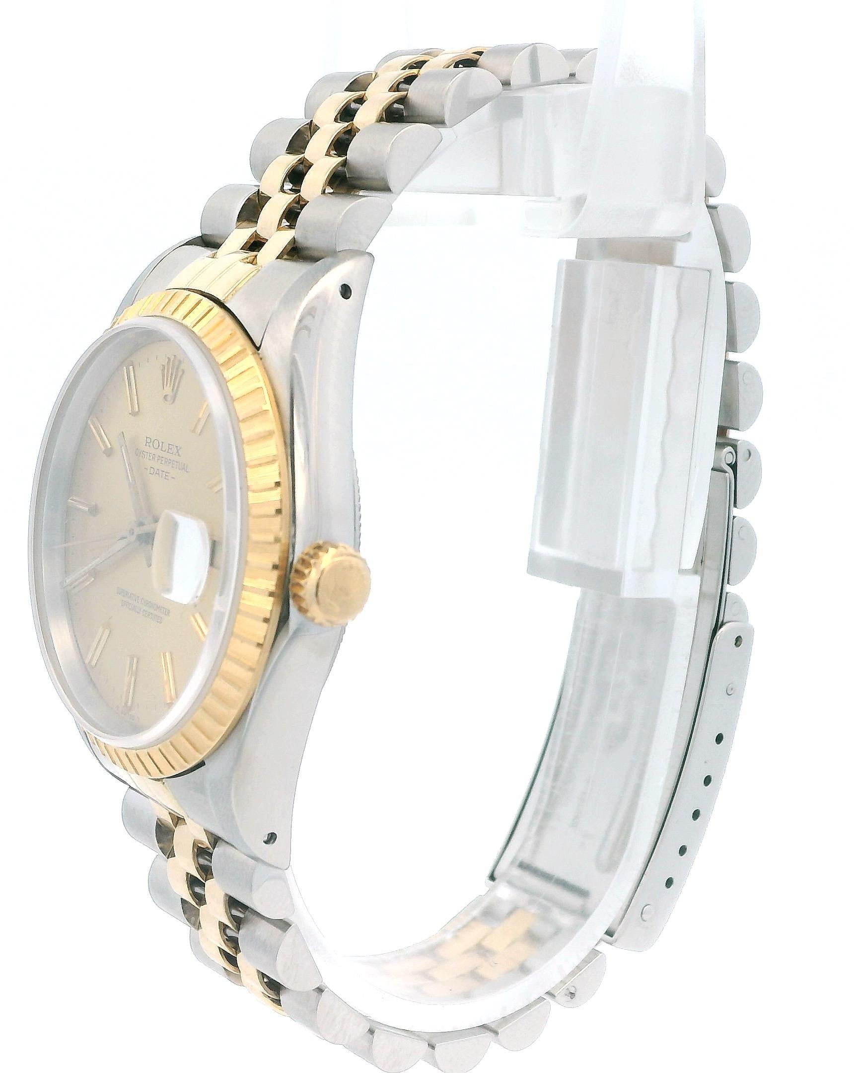 Rolex Date 15223 18K Yellow Gold & Stainless Steel Jubilee Bracelet Watch.