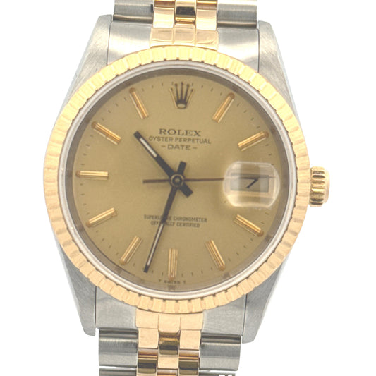 Rolex Date 15223 18K Yellow Gold & Stainless Steel Jubilee Bracelet Watch.