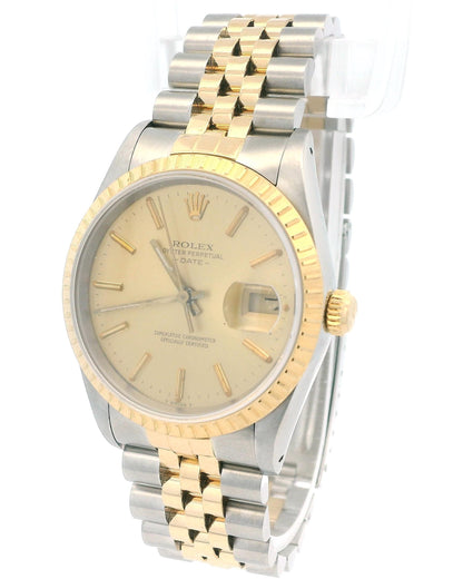 Rolex Date 15223 18K Yellow Gold & Stainless Steel Jubilee Bracelet Watch.