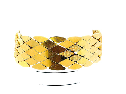 18K Yellow Gold Diamond-Shaped Links with Four Floral Pattern Italian Bracelet