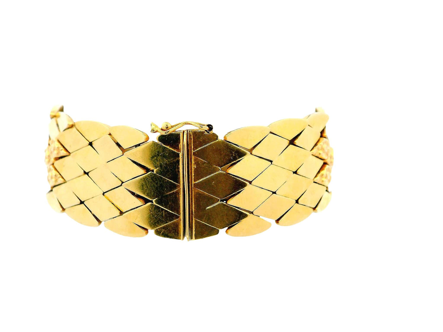 18K Yellow Gold Diamond-Shaped Links with Four Floral Pattern Italian Bracelet