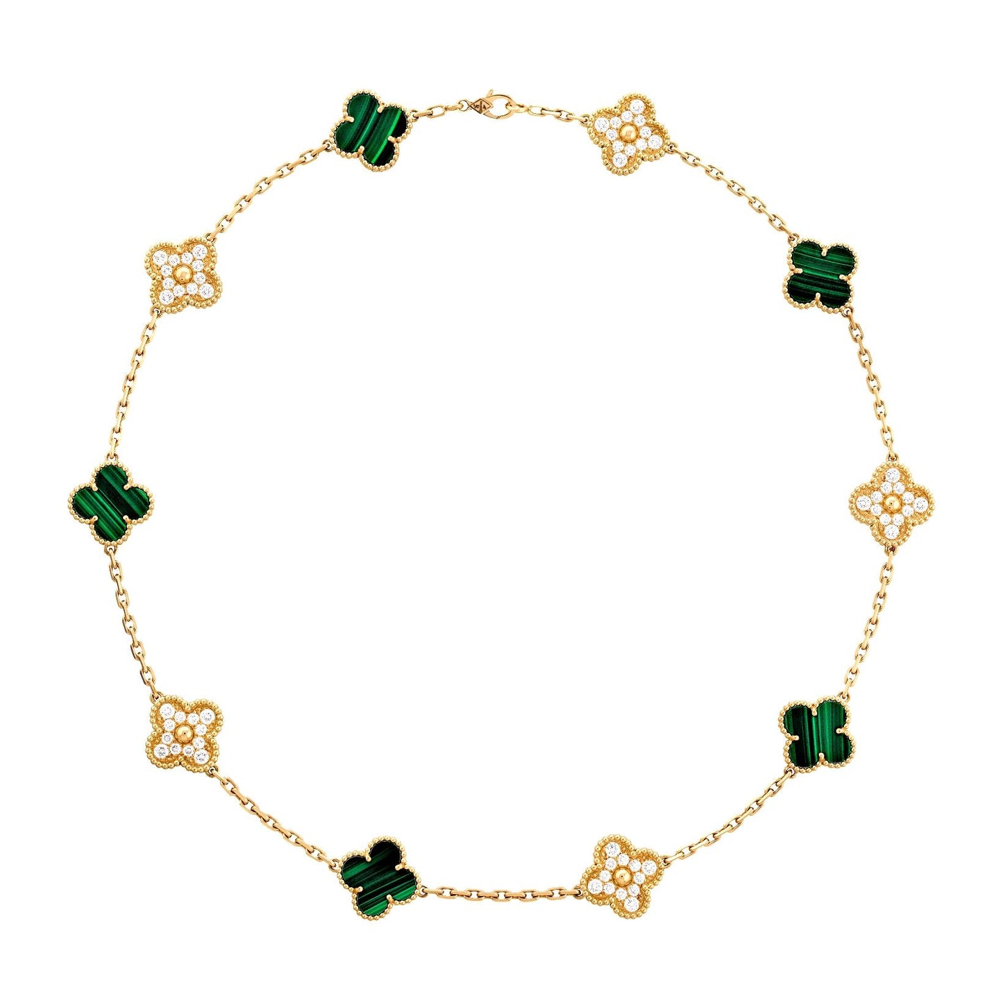 Van Cleef & Arpels Alhambra 10 Motif Pave/Malachite Box and Certificate