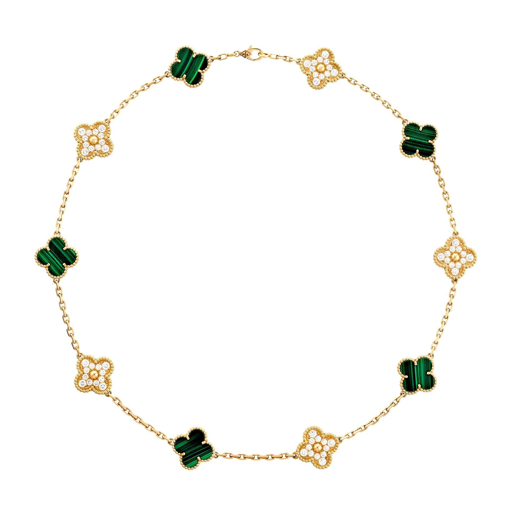 Van Cleef & Arpels Alhambra 10 Motif Pave/Malachite Box and Certificate