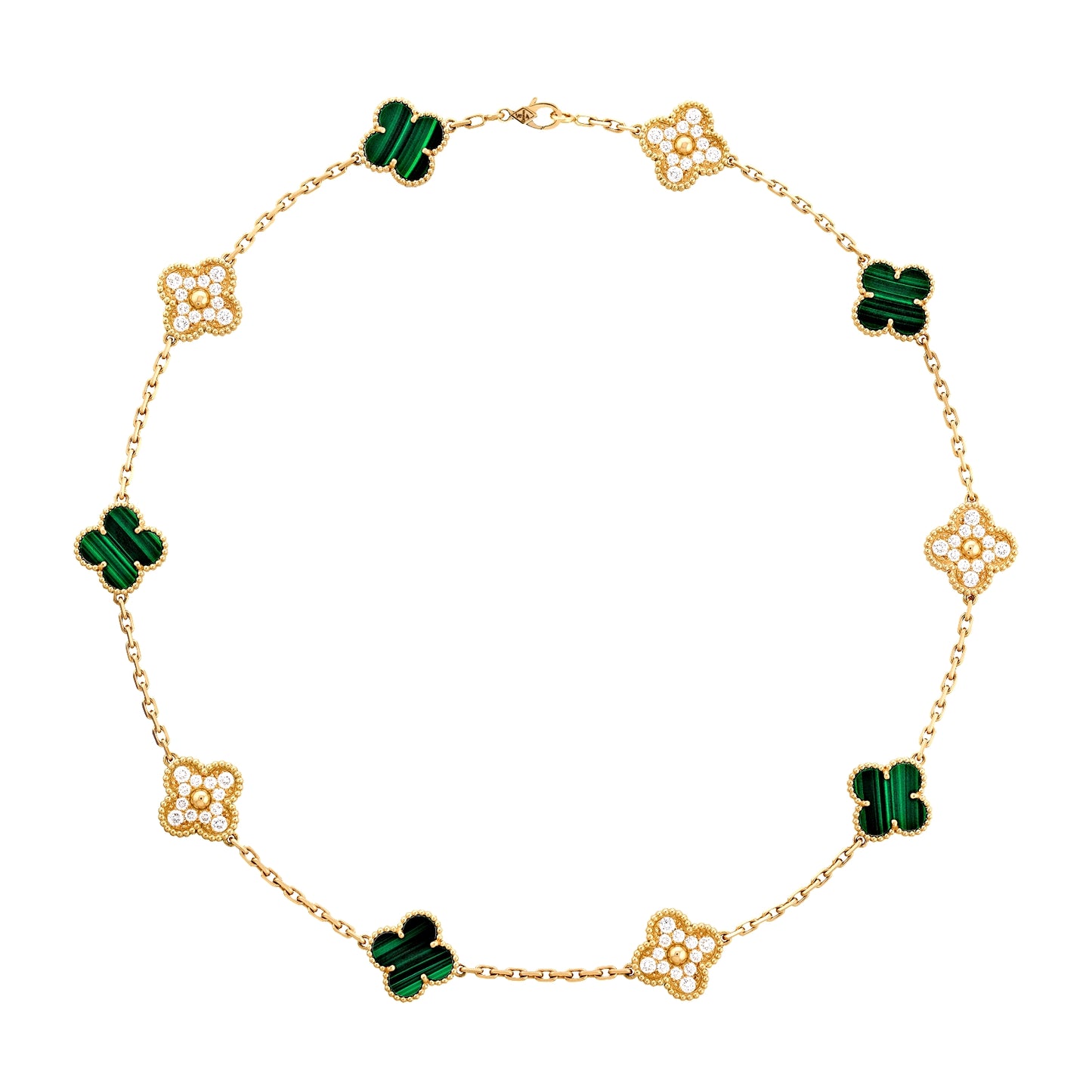 Van Cleef & Arpels Alhambra 10 Motif Pave/Malachite Box and Certificate