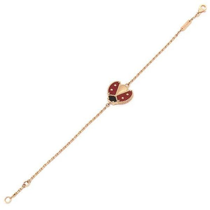 Van Cleef Lucky Spring bracelet, 18K rose gold, onyx, carnelian Box & Papers