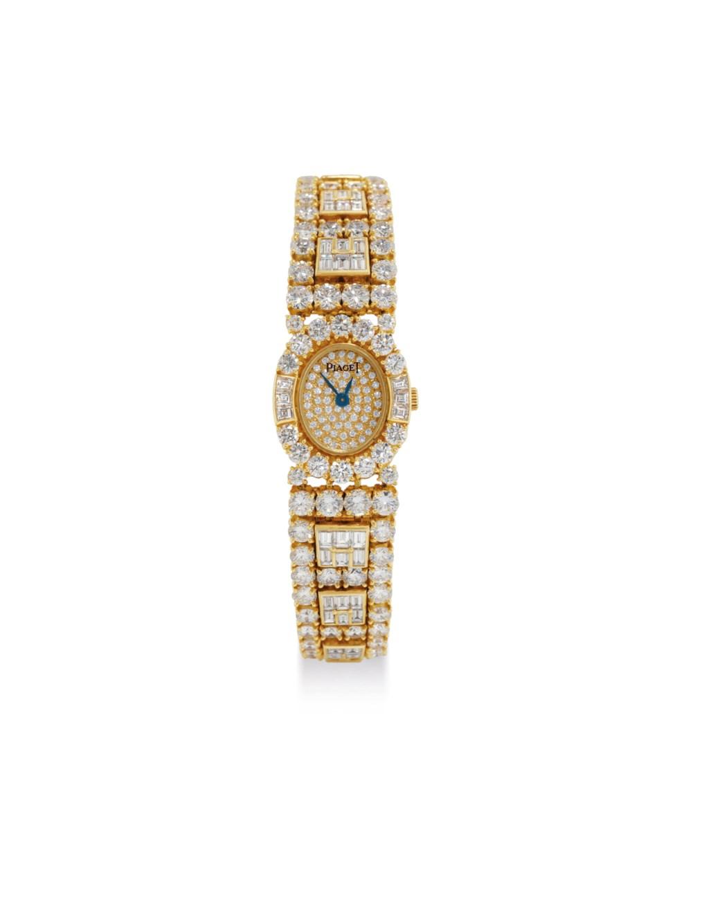 PIAGET. A LADY'S FINE 18K GOLD AND 28Cts DIAMOND-SET OVAL BRACELET WATCH