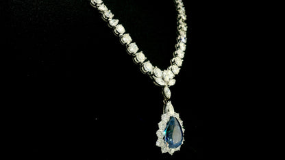 12.73-Carat Pear-Cut Sapphire Necklace with Diamonds in 14K White Gold