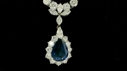 12.73-Carat Pear-Cut Sapphire Necklace with Diamonds in 14K White Gold