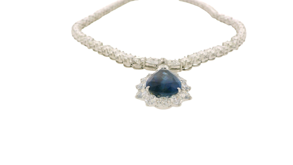 12.73-Carat Pear-Cut Sapphire Necklace with Diamonds in 14K White Gold