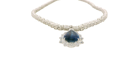 12.73-Carat Pear-Cut Sapphire Necklace with Diamonds in 14K White Gold