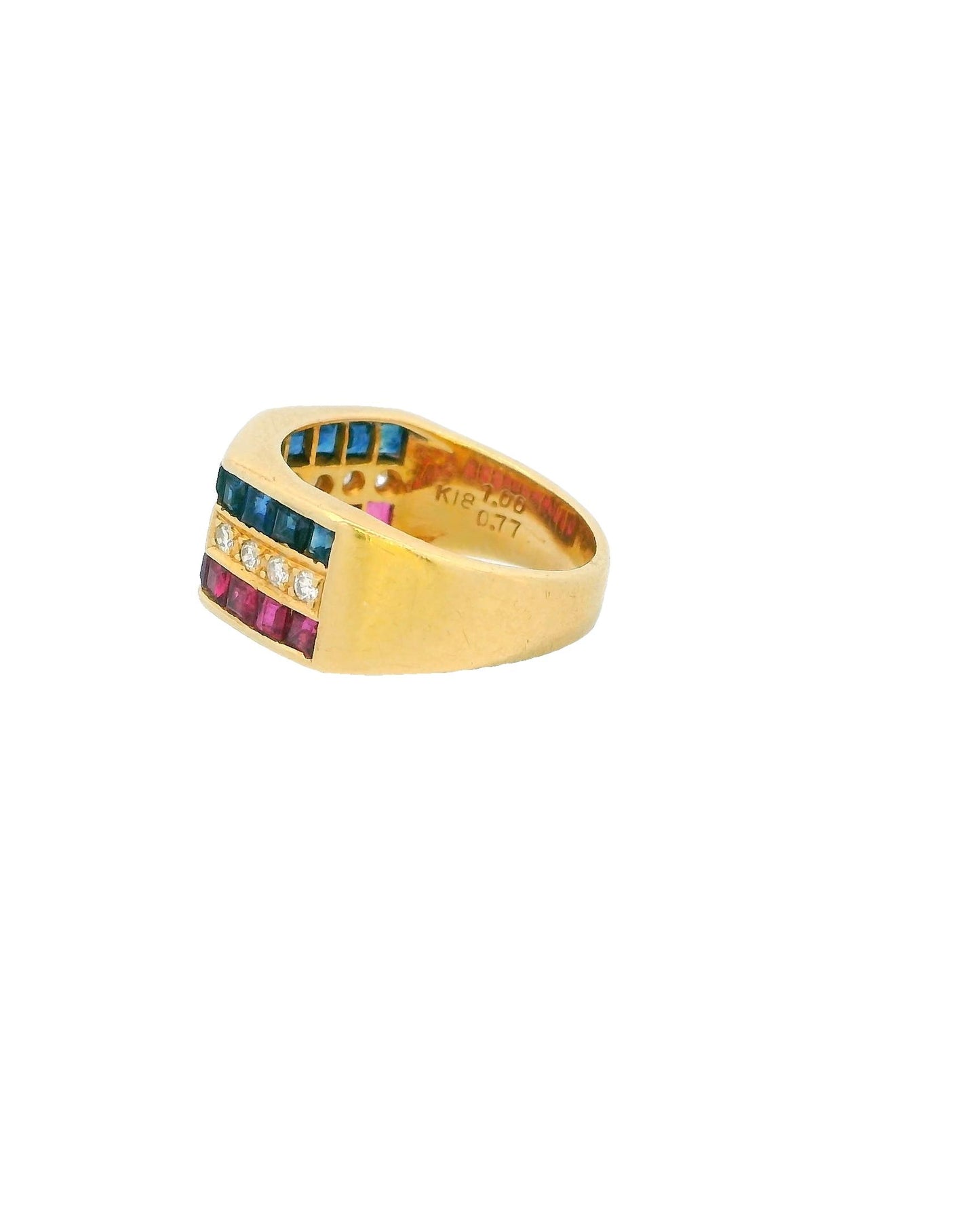 18K Gold With Ruby, Sapphire & Diamond Ring