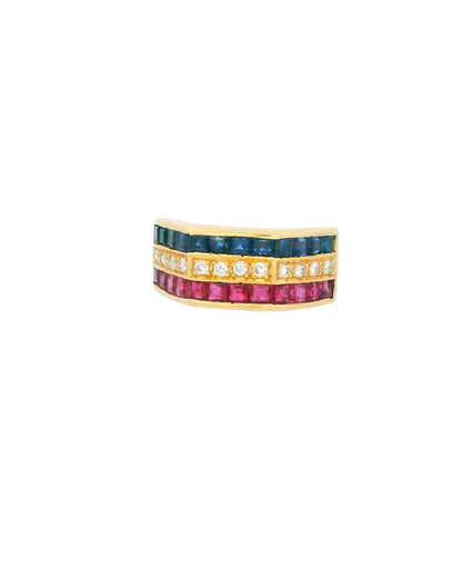 18K Gold With Ruby, Sapphire & Diamond Ring