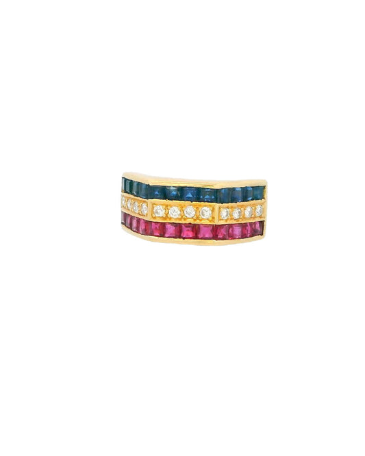 18K Gold With Ruby, Sapphire & Diamond Ring