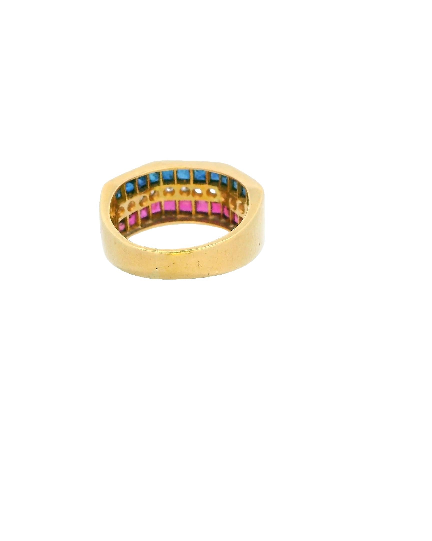 18K Gold With Ruby, Sapphire & Diamond Ring