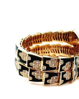 Bvlgari Serpenti SPP26G Twirl Diamond Rose Gold Diamond Onyx Bracelet(Pre-Owned)