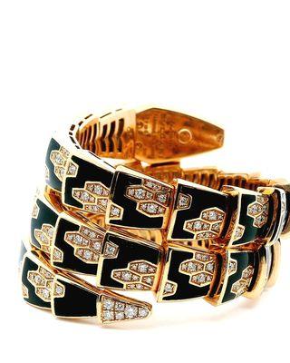 Bvlgari Serpenti SPP26G Twirl Diamond Rose Gold Diamond Onyx Bracelet(Pre-Owned)