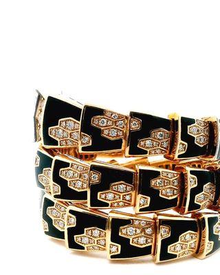 Bvlgari Serpenti SPP26G Twirl Diamond Rose Gold Diamond Onyx Bracelet(Pre-Owned)