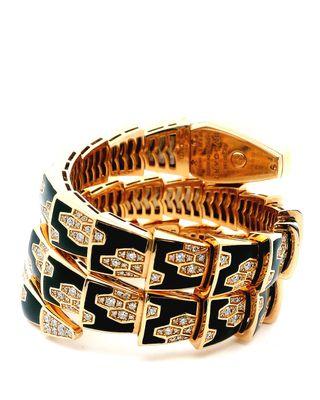 Bvlgari Serpenti SPP26G Twirl Diamond Rose Gold Diamond Onyx Bracelet(Pre-Owned)