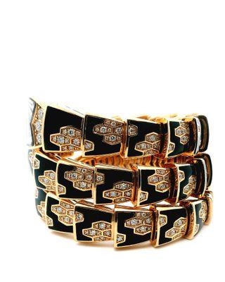 Bvlgari Serpenti SPP26G Twirl Diamond Rose Gold Diamond Onyx Bracelet(Pre-Owned)