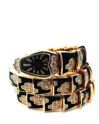 Bvlgari Serpenti SPP26G Twirl Diamond Rose Gold Diamond Onyx Bracelet