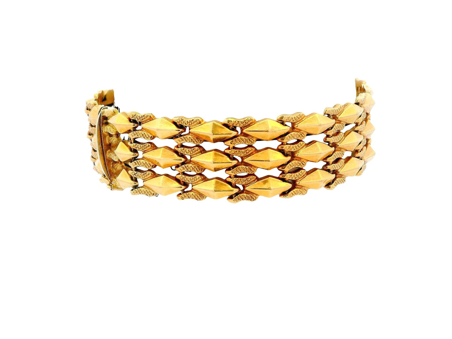 18K Yellow Gold Italian Florentined Alternating Links Bracelet