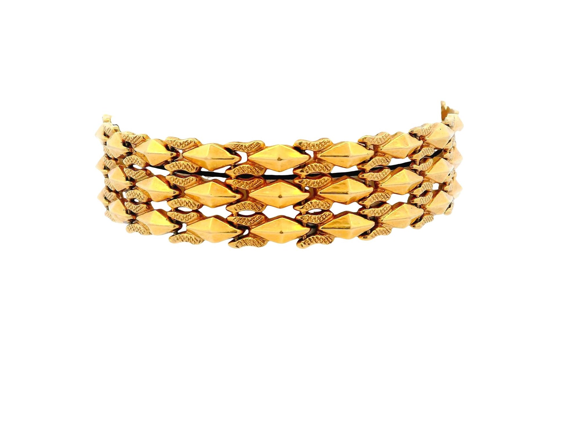 18K Yellow Gold Italian Florentined Alternating Links Bracelet